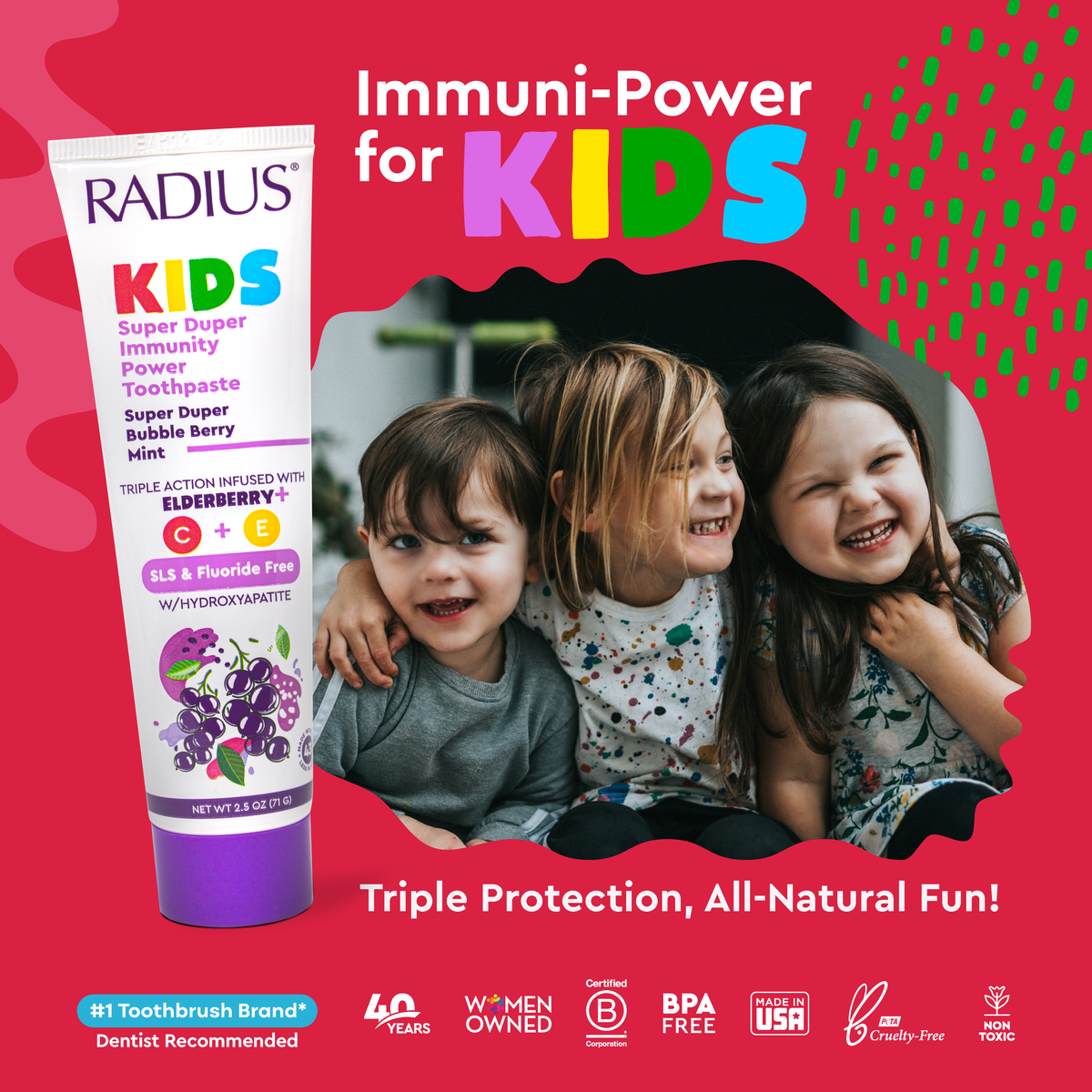RADIUS - Super Duper Immune Support Toothpaste in Bubble Berry Mint