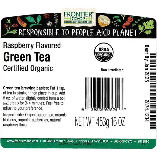 Frontier Co-op Raspberry Green Tea, Organic