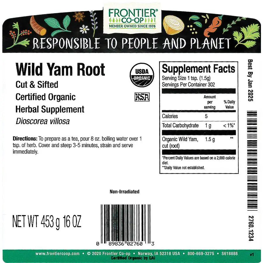 Frontier Co-op Wild Yam Root, Cut & Sifted, Organic