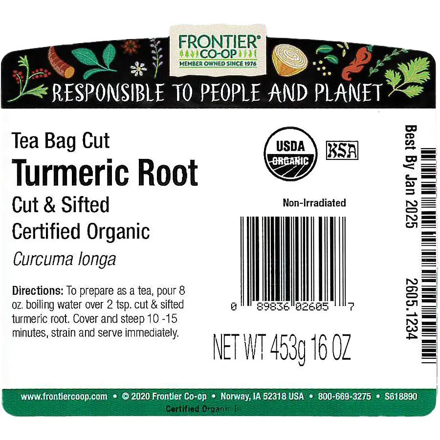 Frontier Co-op Turmeric Root, Cut & Sifted (Tea Bag Cut), Organic