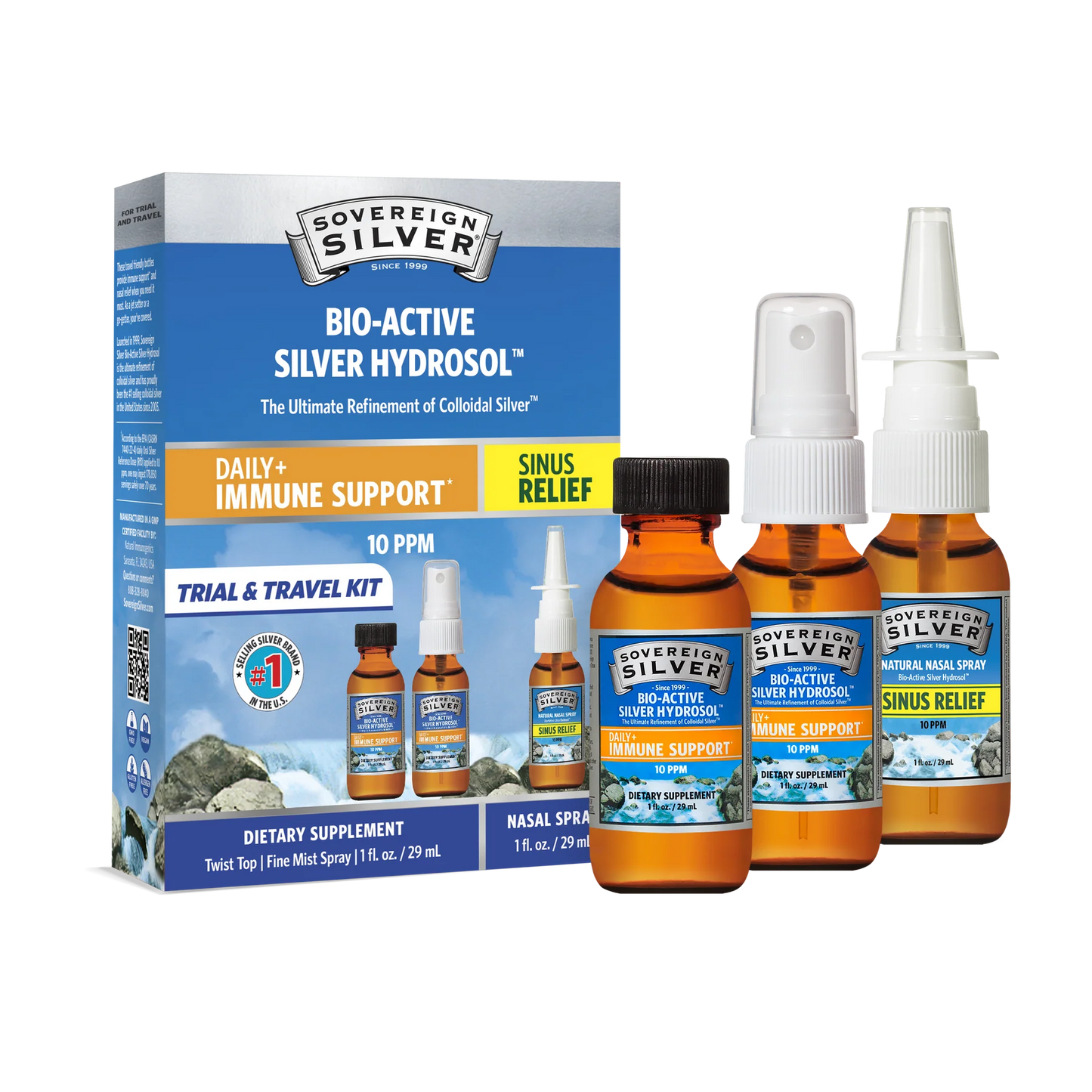 Bio-Active Silver Hydrosol - 3-Piece Trial & Travel Kit with Nasal Spray