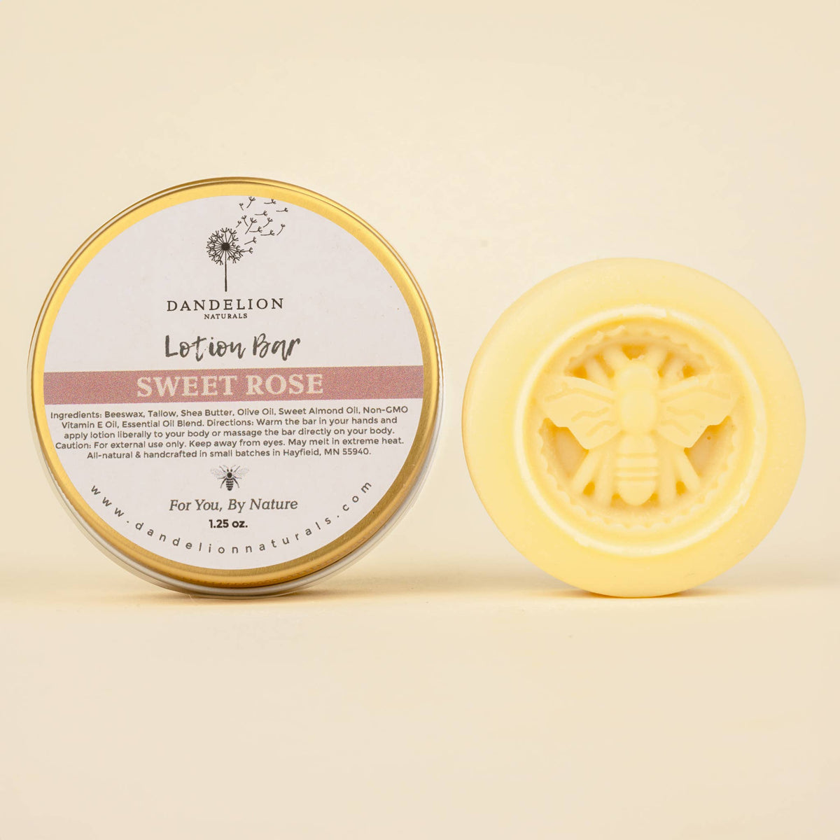 Dandelion Naturals - Rose Lavender Vanilla Tallow Lotion Bar | Solid Lotion Bar