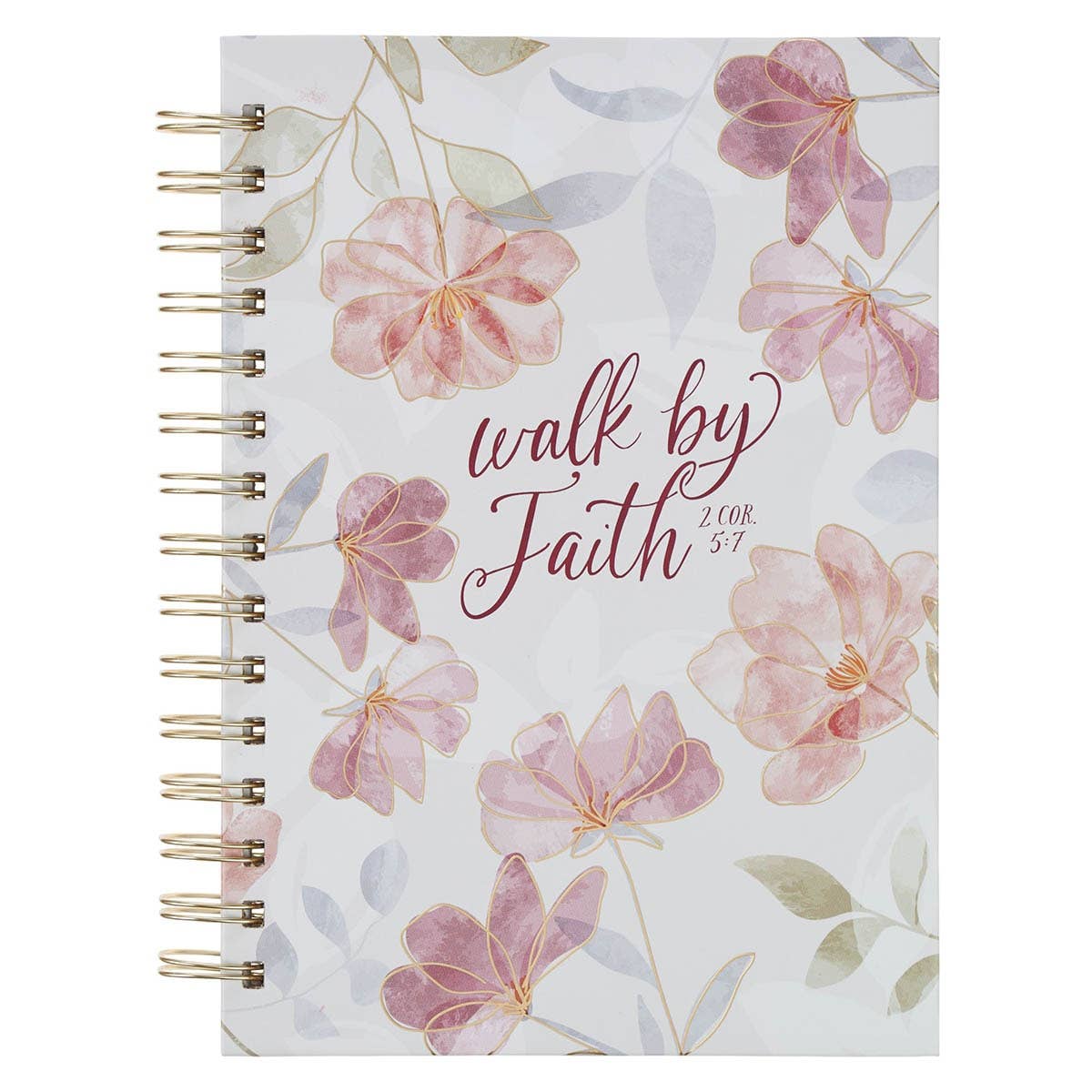 Christian Art Gifts - Journal Spiral White Floral Walk By Faith 2 Cor. 5:7