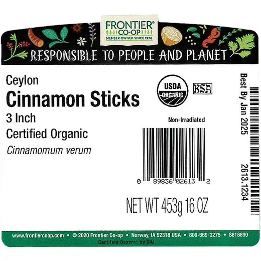 Frontier Co-op Ceylon Cinnamon Sticks, 3", Organic