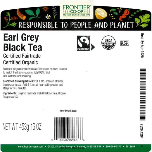 Frontier Co-op Earl Grey Black Tea, Organic, Fairtrade Certified