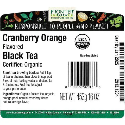 Frontier Co-op Cranberry Orange Flavored Black Tea, Organic