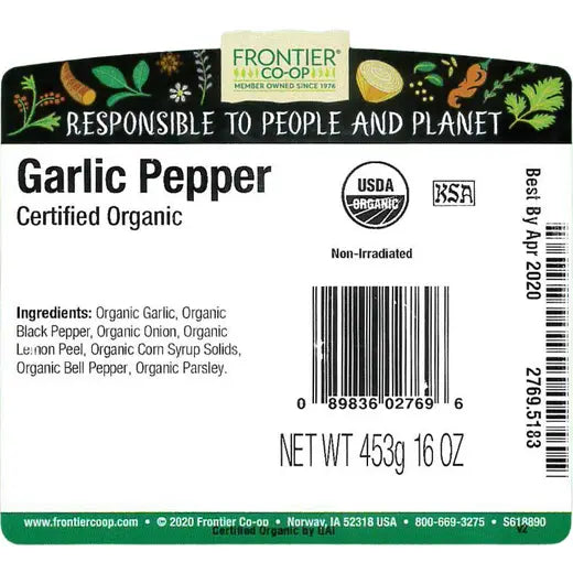 Frontier Co-op Garlic Pepper, Organic