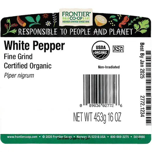 Frontier Co-op White Pepper, Fine Grind, Organic