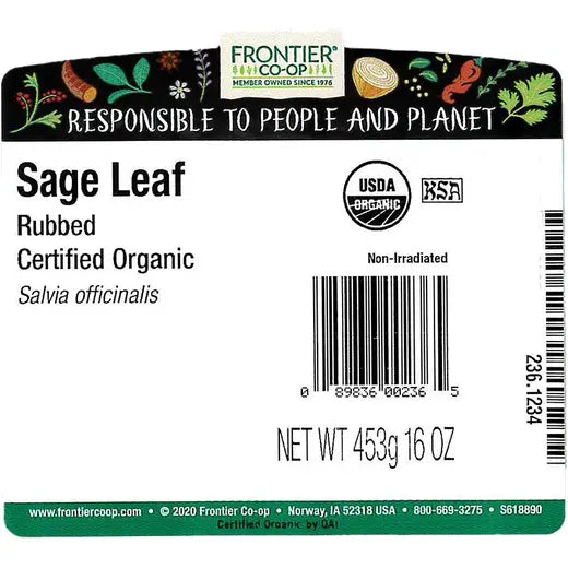 Frontier Co-op Sage Leaf, Rubbed, Organic