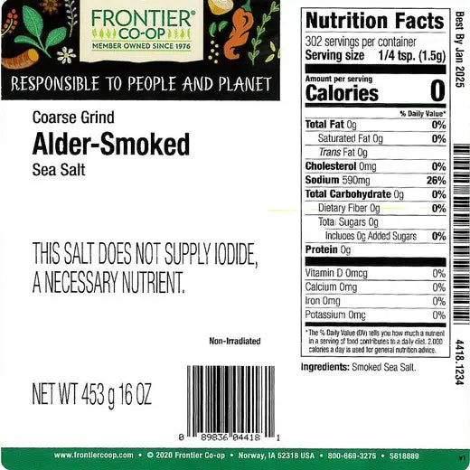 Frontier Co-op Alder Smoked Salt, Coarse Grind