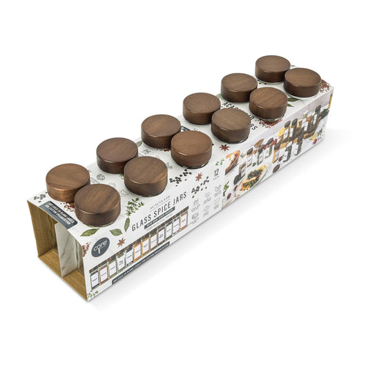 Core Home - 12pk 4oz Glass Spice Jars w/ Acacia Lid & 24 Labels