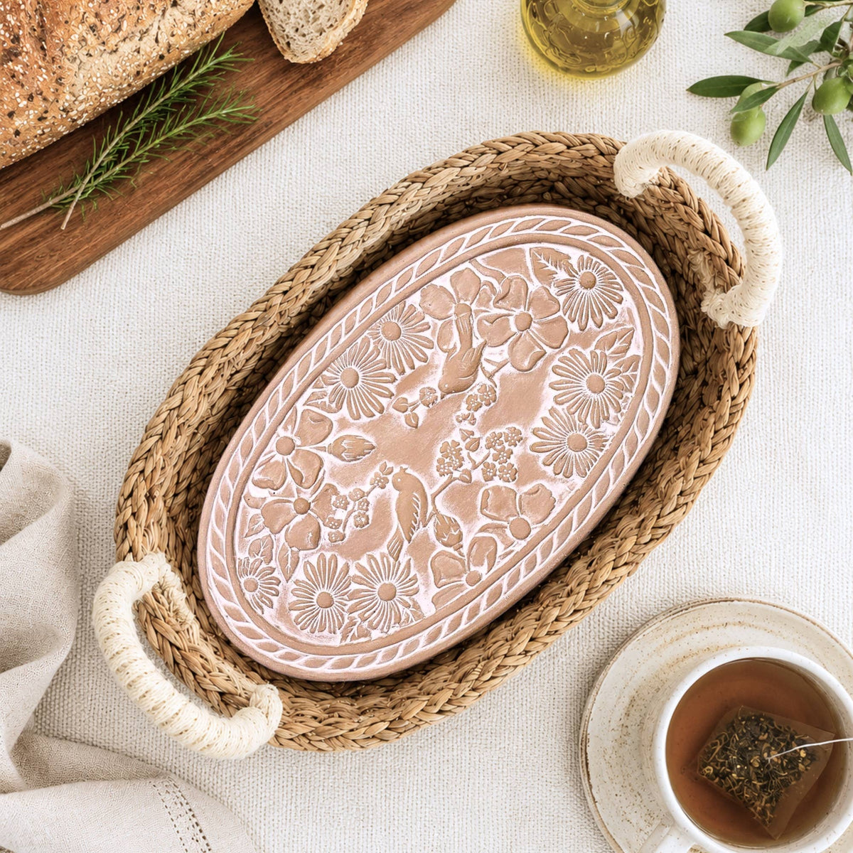 KORISSA - Handmade Bread Warmer & Wicker Basket - Garden Oval