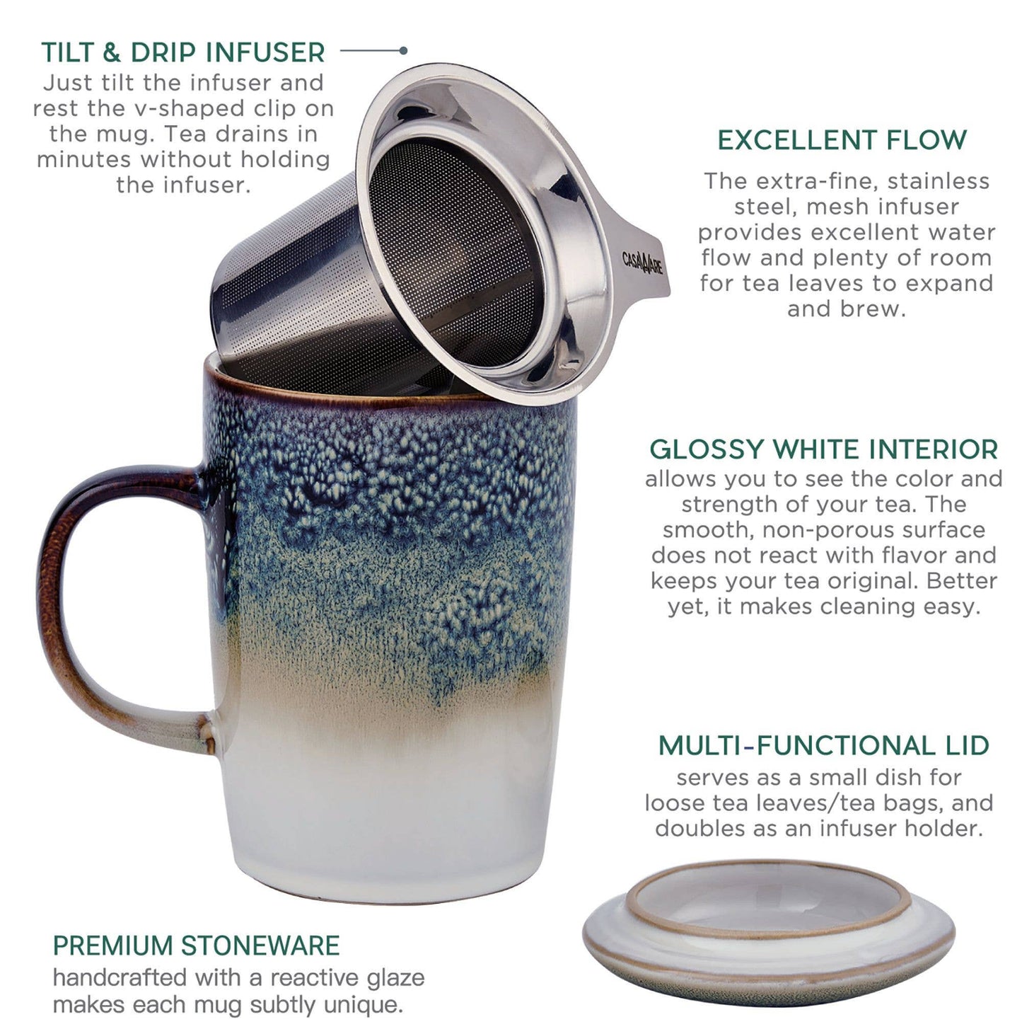 CasaWare - 16 oz Tea Infuser Mug CLOUD