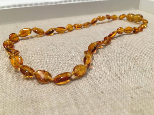 Baltic Essentials - Polished Honey Bean 11 Baltic Amber Necklace teething fever fussiness