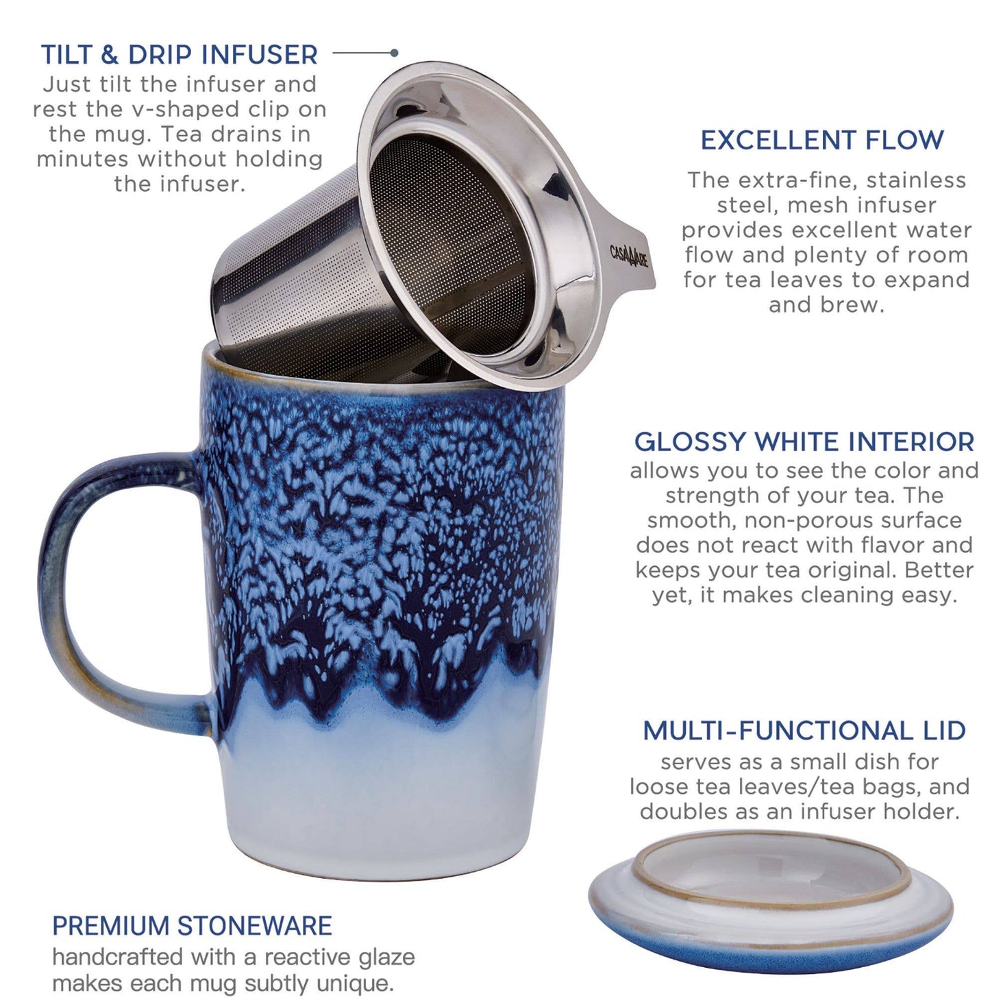 CasaWare - 16 oz Tea Infuser Mug CLOUD