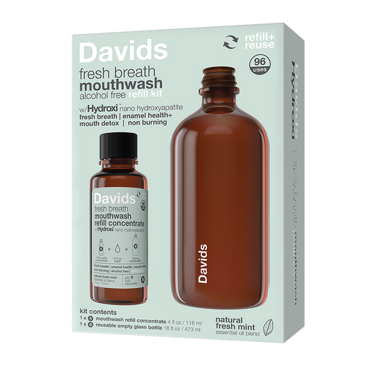 Davids Health Sciences, Inc - Davids Hydroxi™ fresh breath mouthwash - natural fresh mint : Mouthwash refill kit w/ empty glass bottle (refills sold separately)