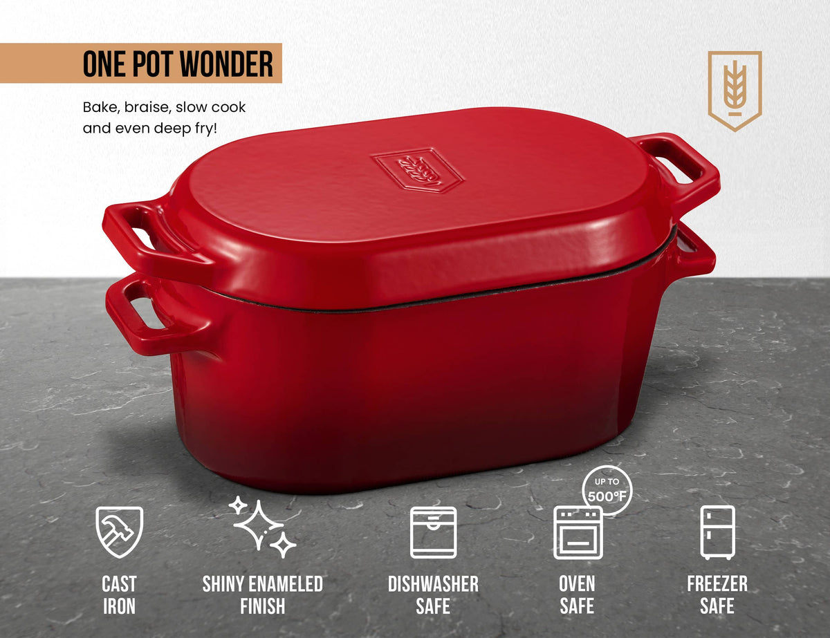 Kook - Kook Dutch Oven with Lid, Enameled Cast Iron, 3.4 qt