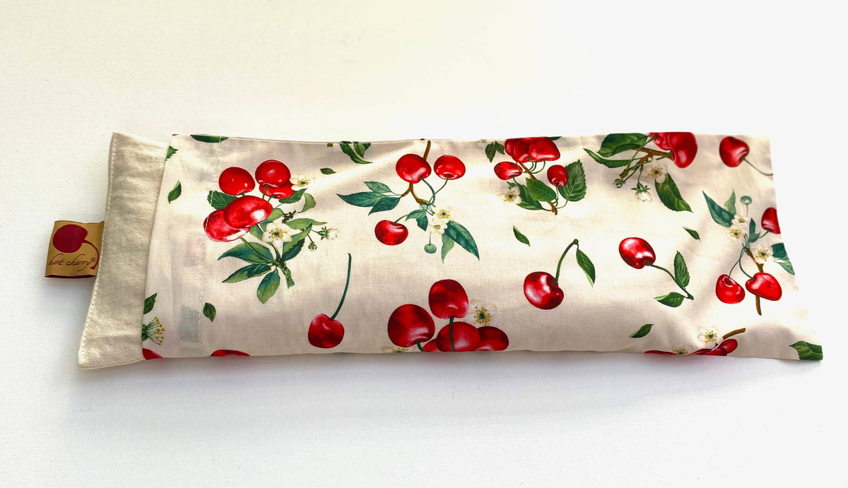 Hot Cherry Pillows - Cervical Neck Pillow - Unbleached Denim, Cherry Print Case