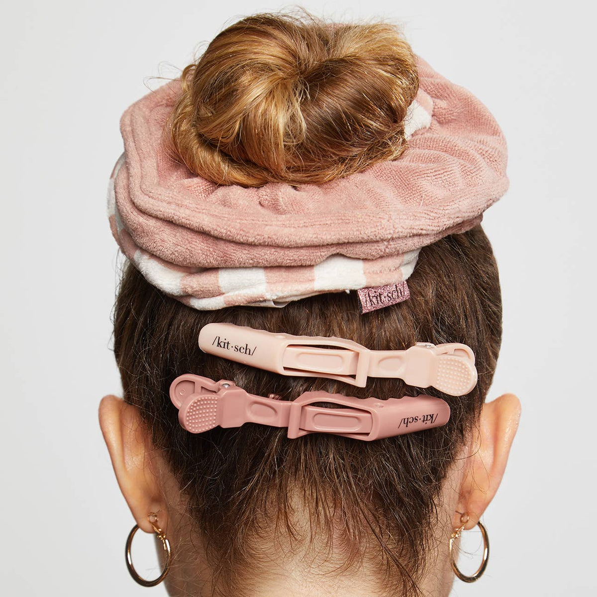 KITSCH - Microfiber Quick-Dry Towel Scrunchie 2PC- Terracotta Checker