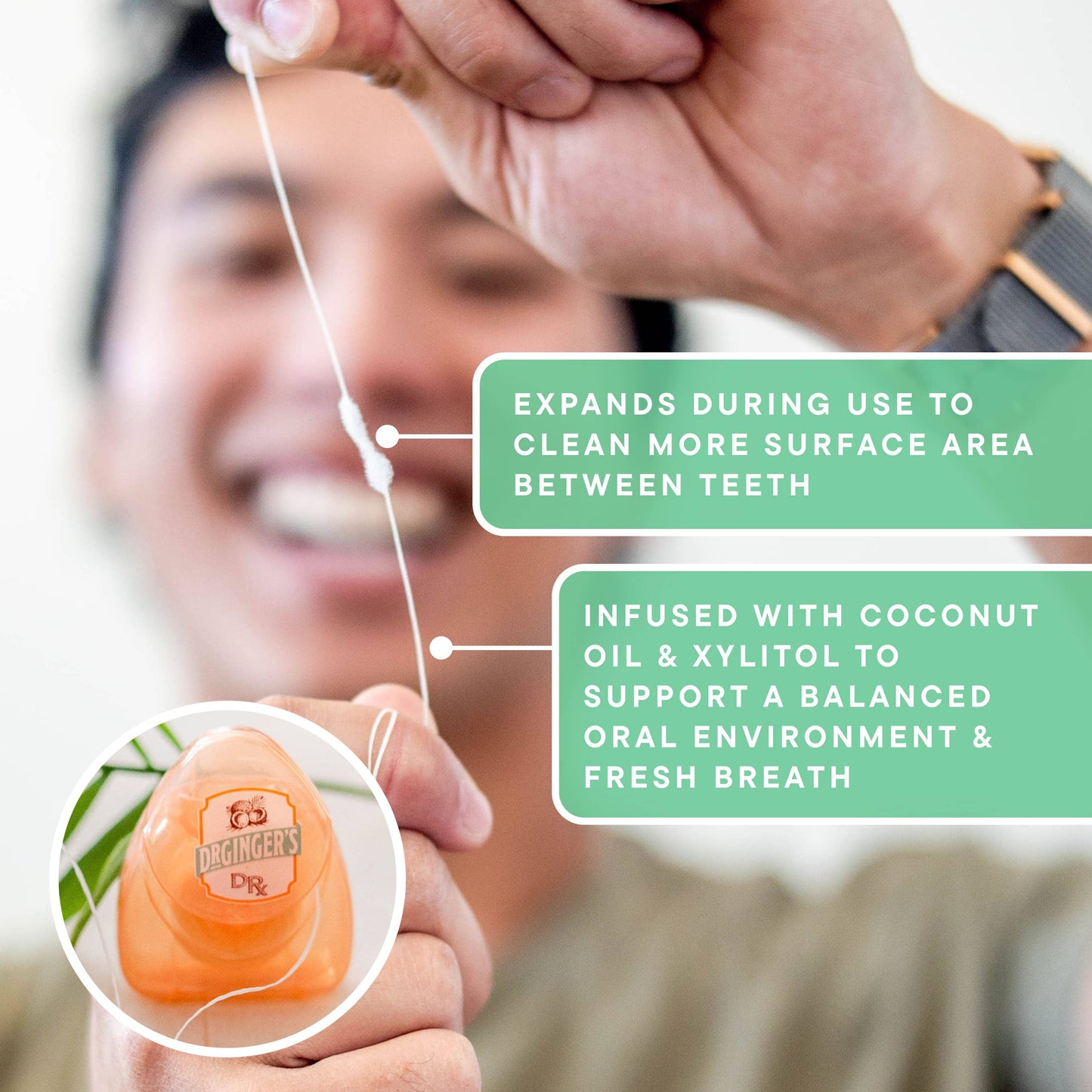 Dr. Ginger's | Coconut Powered Oral Care - Expanding Dental Floss | Coconut Oil | Gentle Deep Clean