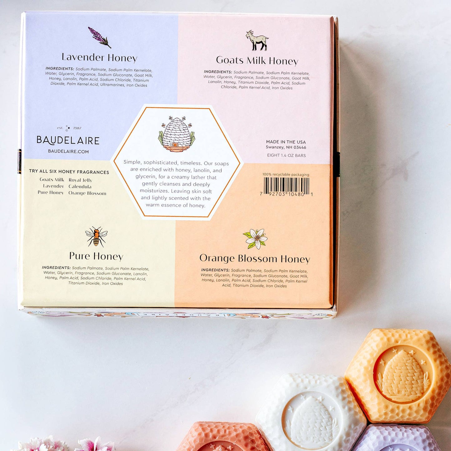 Baudelaire - Honey Soap Assortment 1.4oz - Gift Box 8-Bar (2 of each)