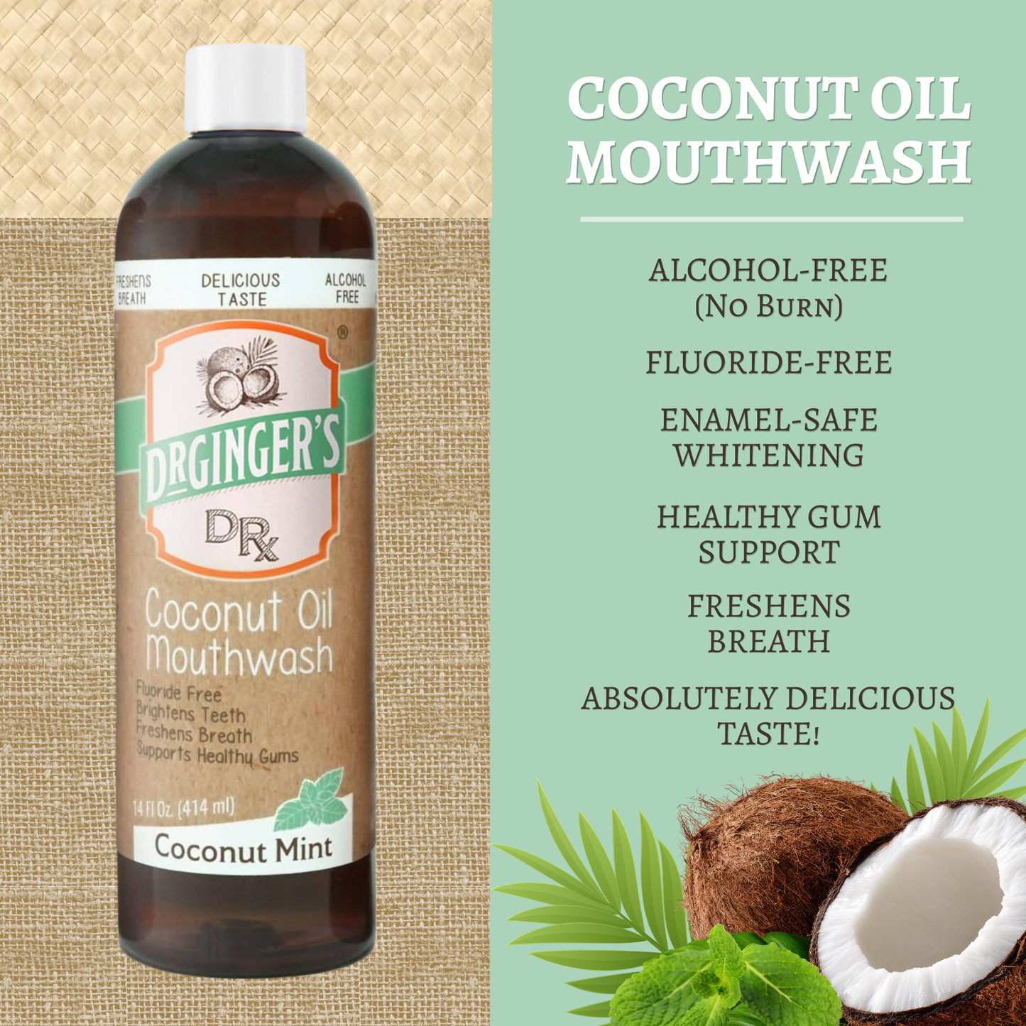 Dr. Gingers - Coconut Oil Mouthwash | Fluoride-Free Oil Pulling Mouthwash