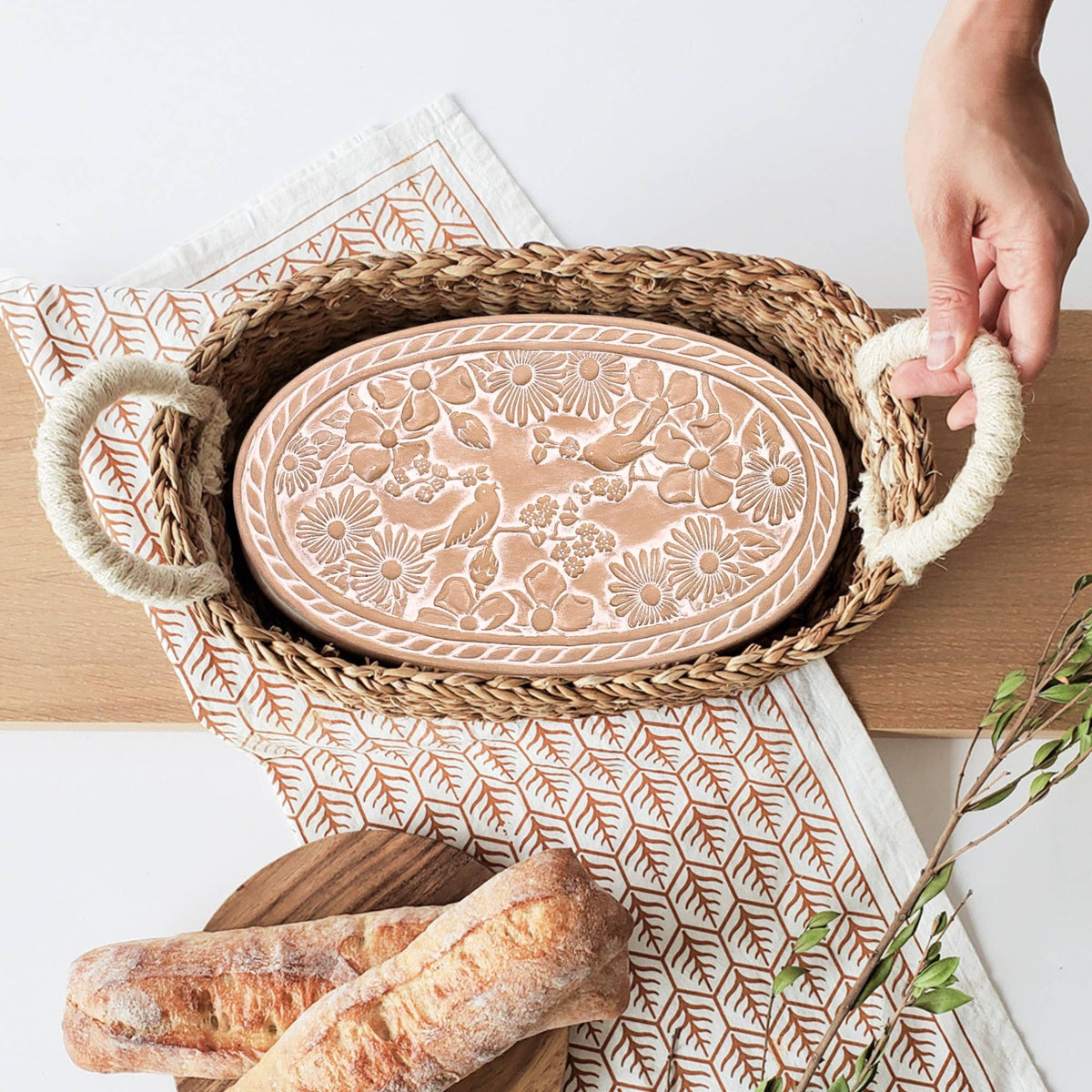 KORISSA - Handmade Bread Warmer & Wicker Basket - Garden Oval