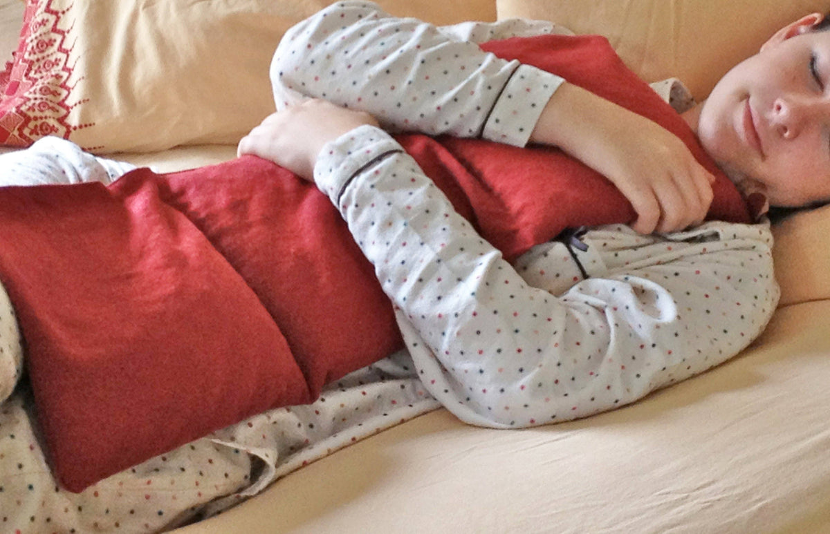 Hot Cherry Pillows - Triple Square Pillow in Red Denim
