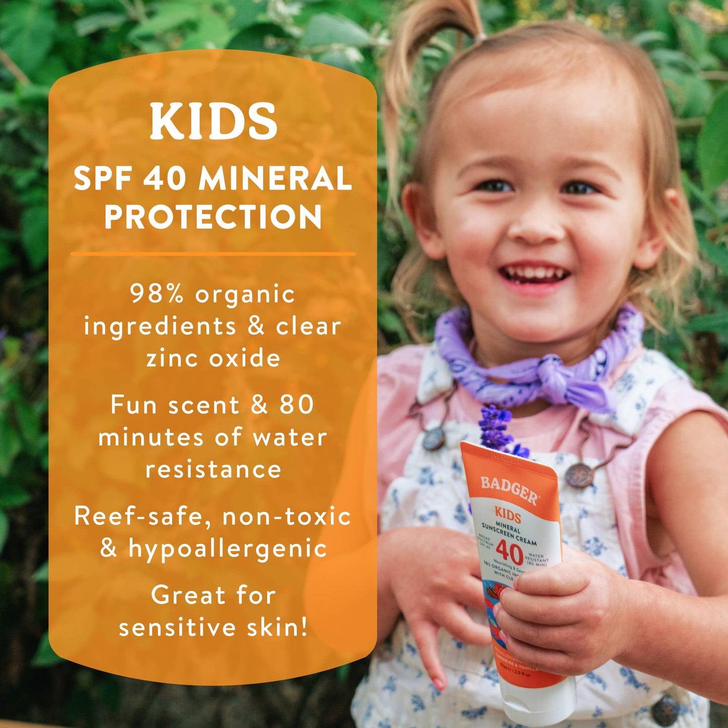 Badger - Badger Kids Mineral Sunscreen Cream SPF 40, with Zinc Oxide
