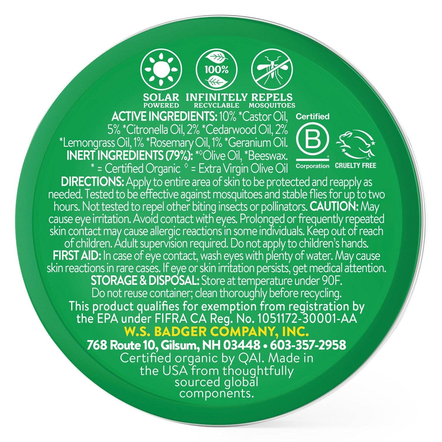 Badger - Badger Bug Repellent Tin, Organic and Deet-Free