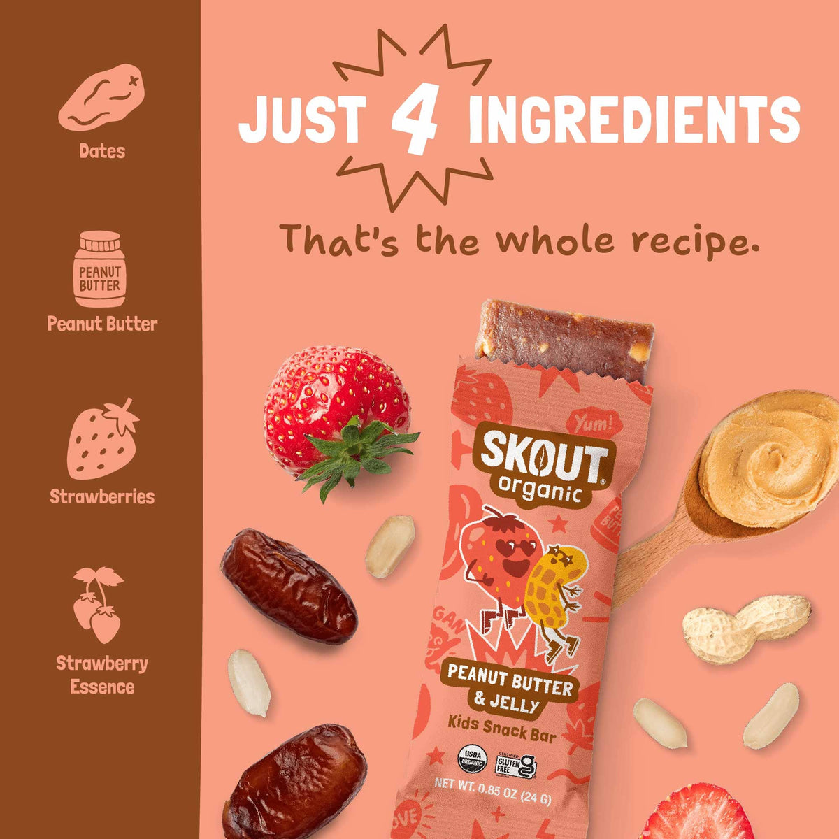 Skout Organic - Skout Organic Peanut Butter & Jelly Kids Snack Bar