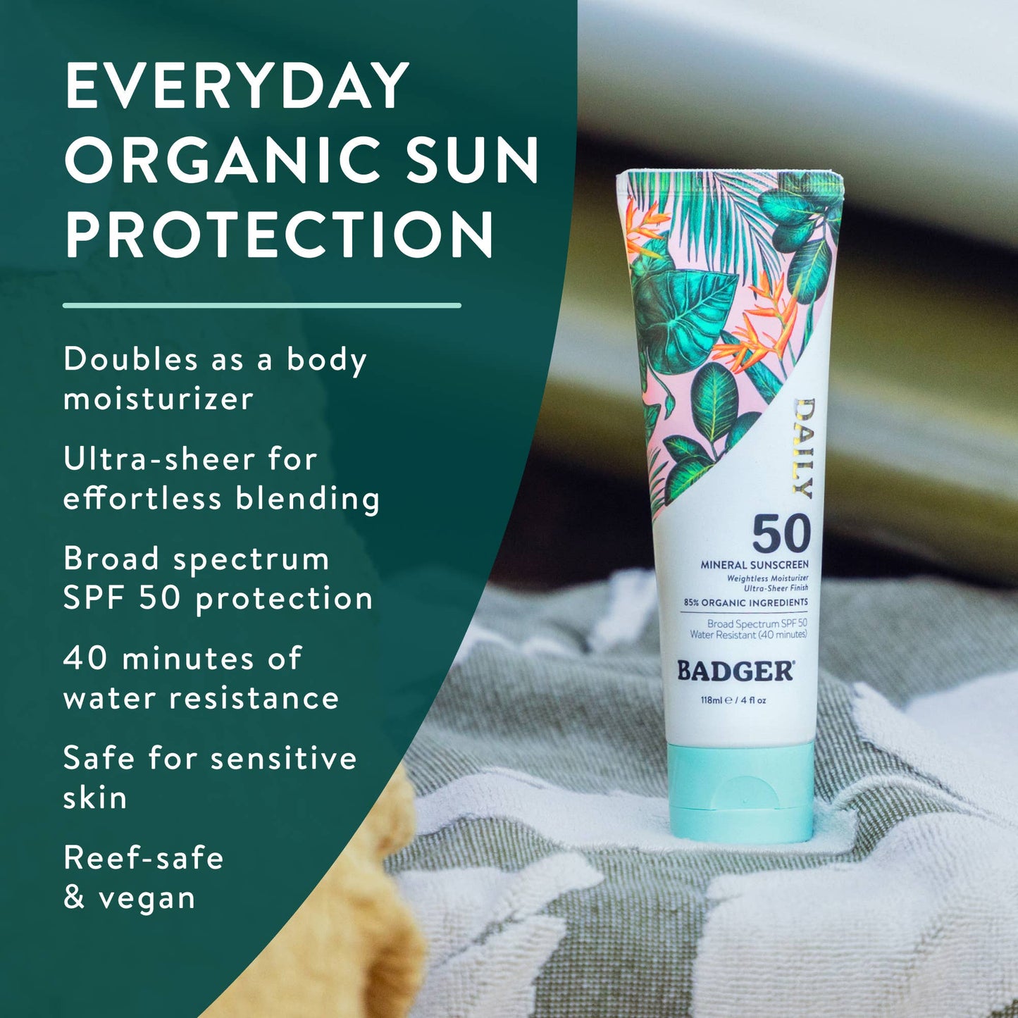 Badger - Badger Mineral Daily Sunscreen SPF 50, with Zinc Oxide