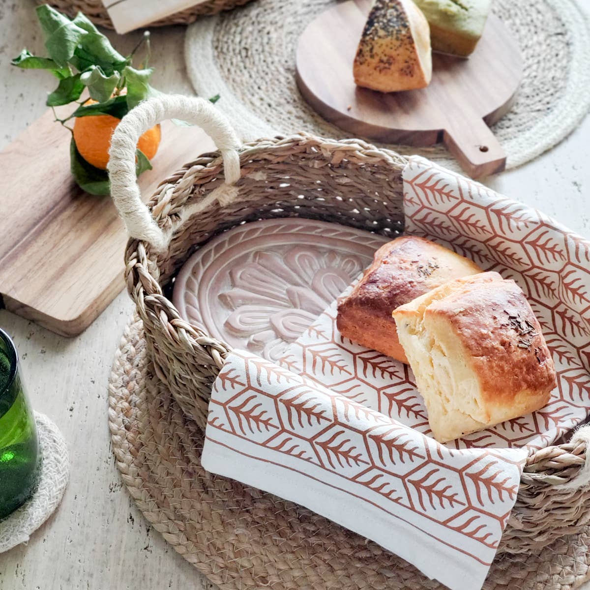 KORISSA - Handmade Bread Warmer & Wicker Basket - Flower