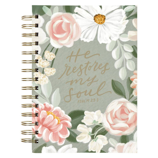 Christian Art Gifts - Journal Spiral-bound Green He Restores My Soul Ps. 23:3
