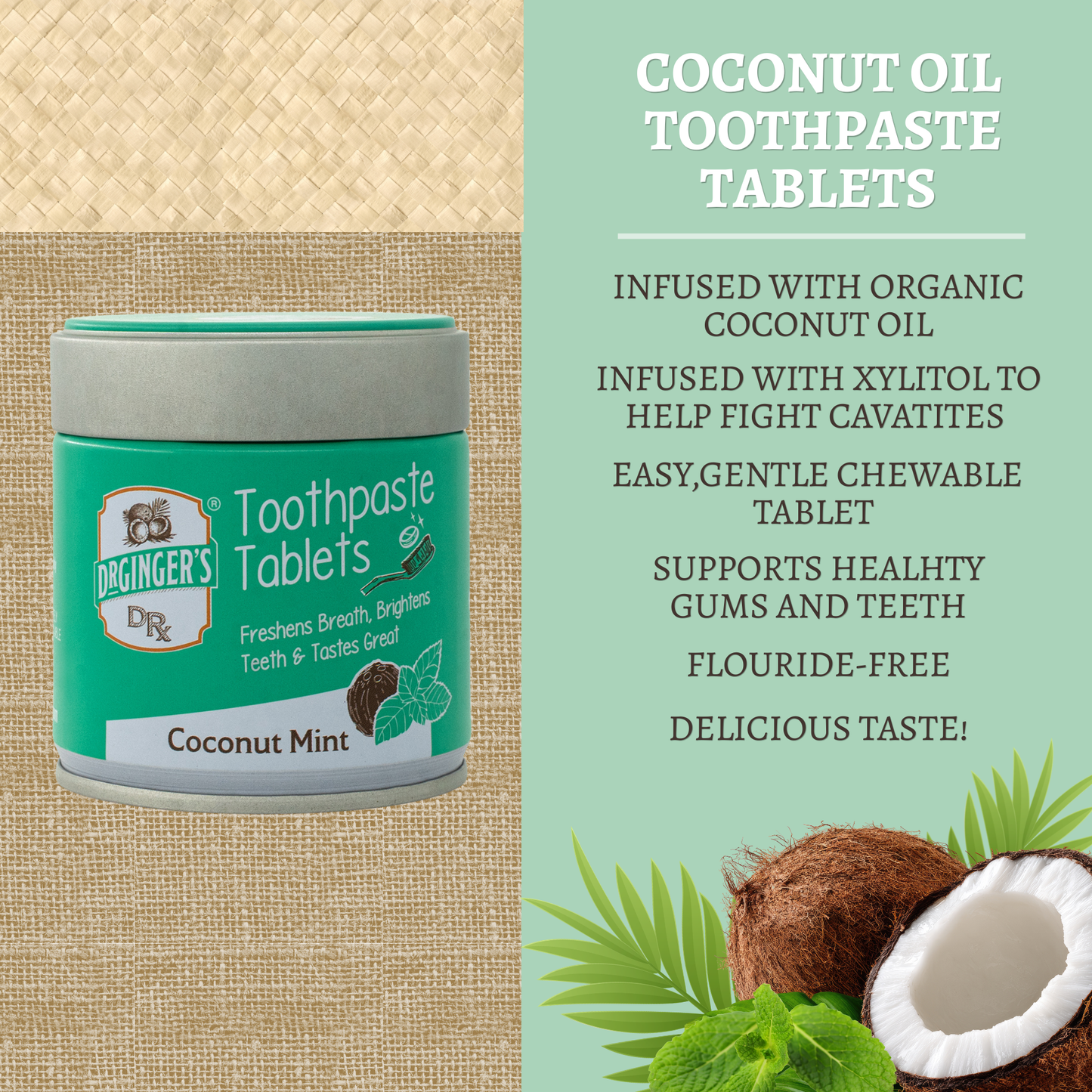 Dr. Ginger's | Coconut Powered Oral Care - Toothpaste Tablets | Coconut Powered | Eco & Travel Friendly