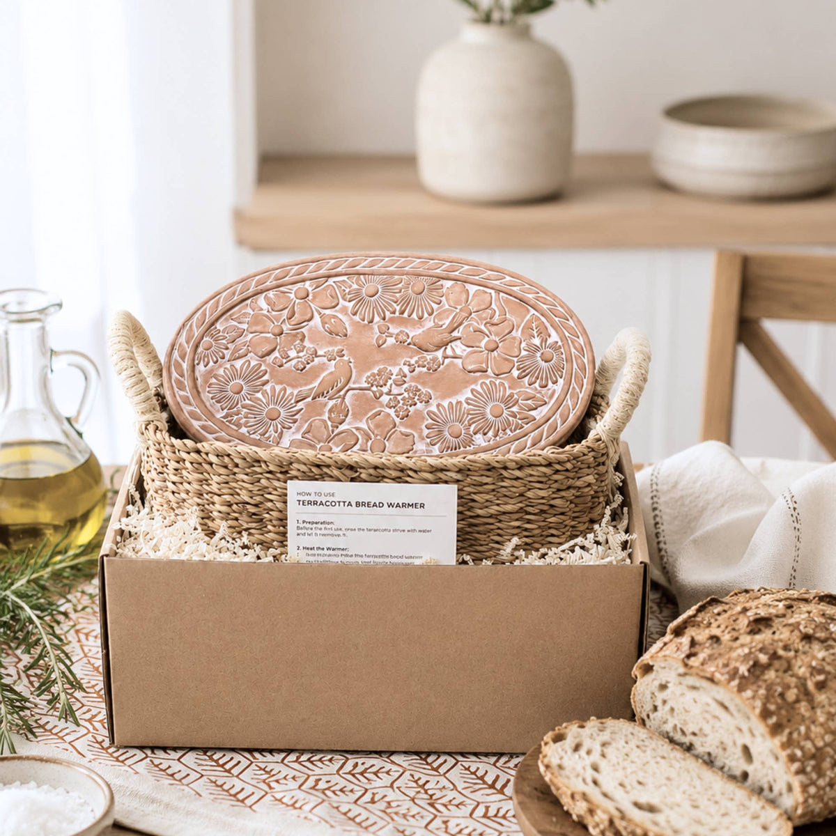 KORISSA - Handmade Bread Warmer & Wicker Basket - Garden Oval