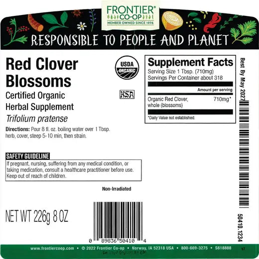 Frontier Co-op Red Clover Blossoms, Whole Organic