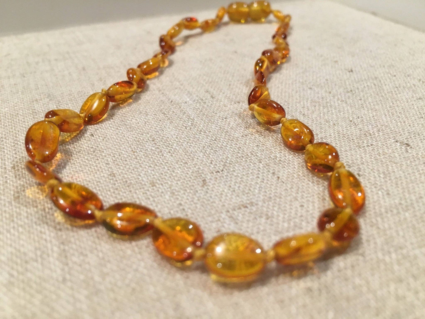 Baltic Essentials - Polished Honey Bean 11 Baltic Amber Necklace teething fever fussiness