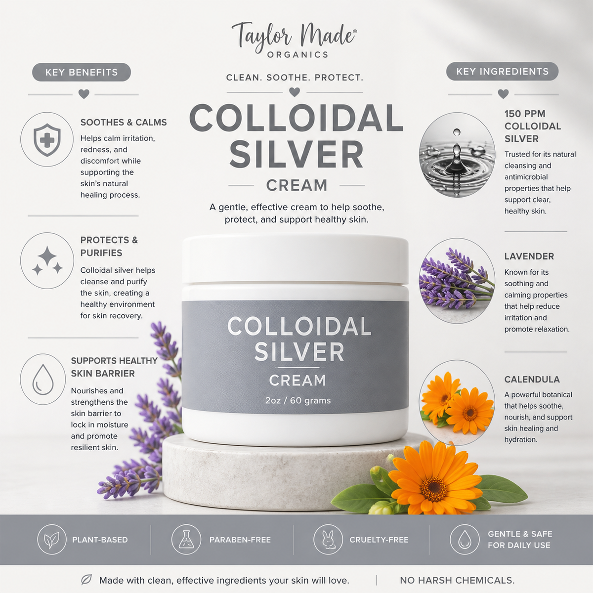 Taylor Made Organics - Colloidal Silver Cream – Organic Skin Soothing Moisturizer