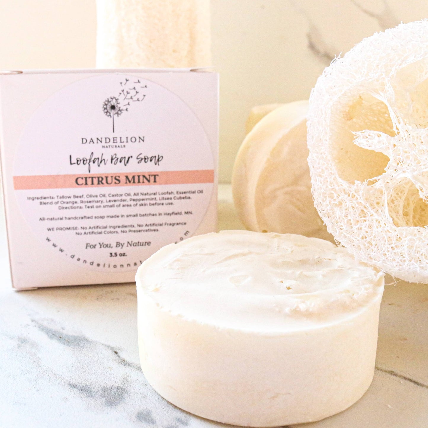 Dandelion Naturals - Exfoliating Tallow Bar Soap with Loofah | Citrus + Mint