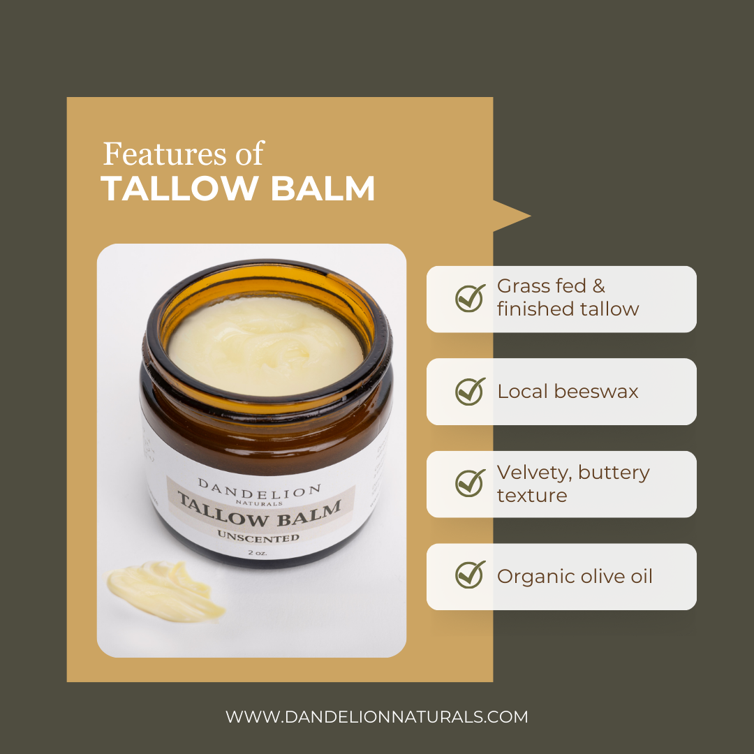 Dandelion Naturals - Unscented Grass Fed Tallow Balm with Organic Olive Oil