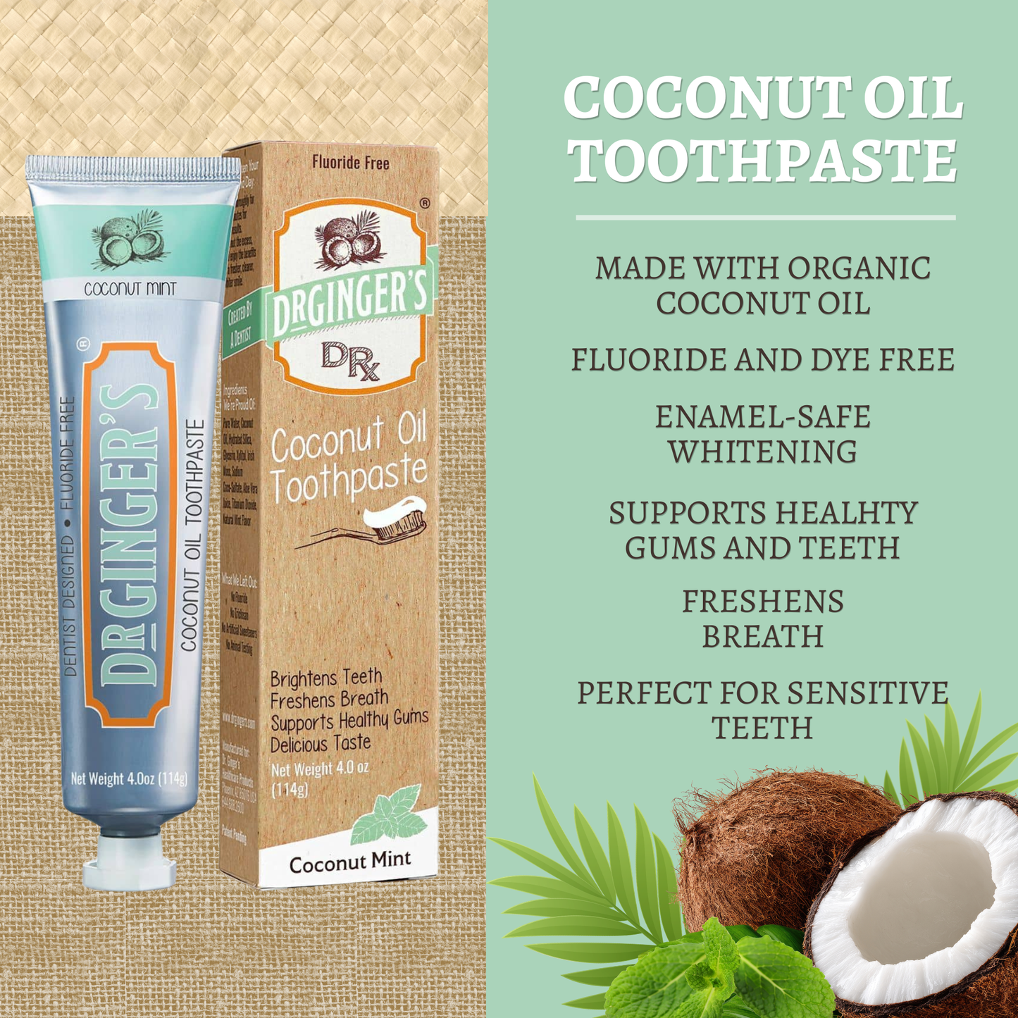 Dr. Gingers - Coconut Oil Toothpaste | Fluoride-Free | Sensitive Teeth