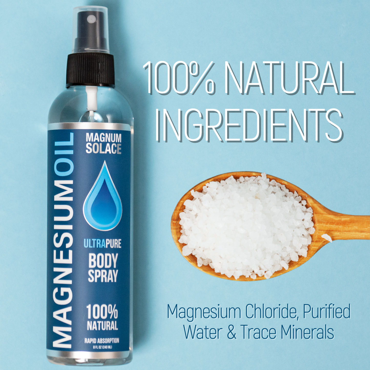 Magnum Solace - Magnesium Oil Spray for Restless Legs, Sleep, Muscle Relief: 8oz
