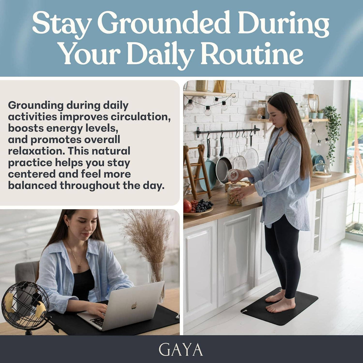 GAYA - Grounding Mat - Improve Sleep & Reduce inflammation, Black