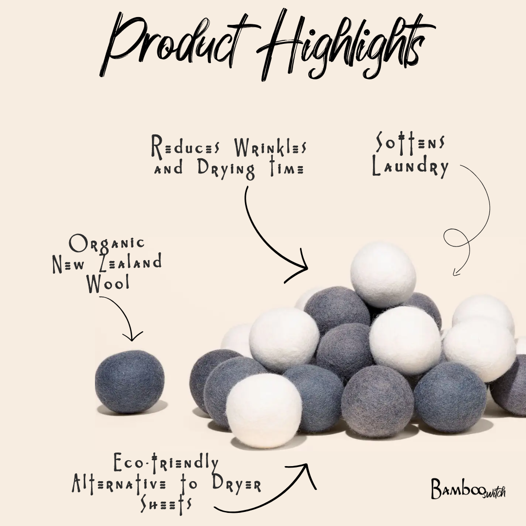 Bamboo Switch - Set of 6 Organic Wool Dryer Balls | Earth Day Bestseller