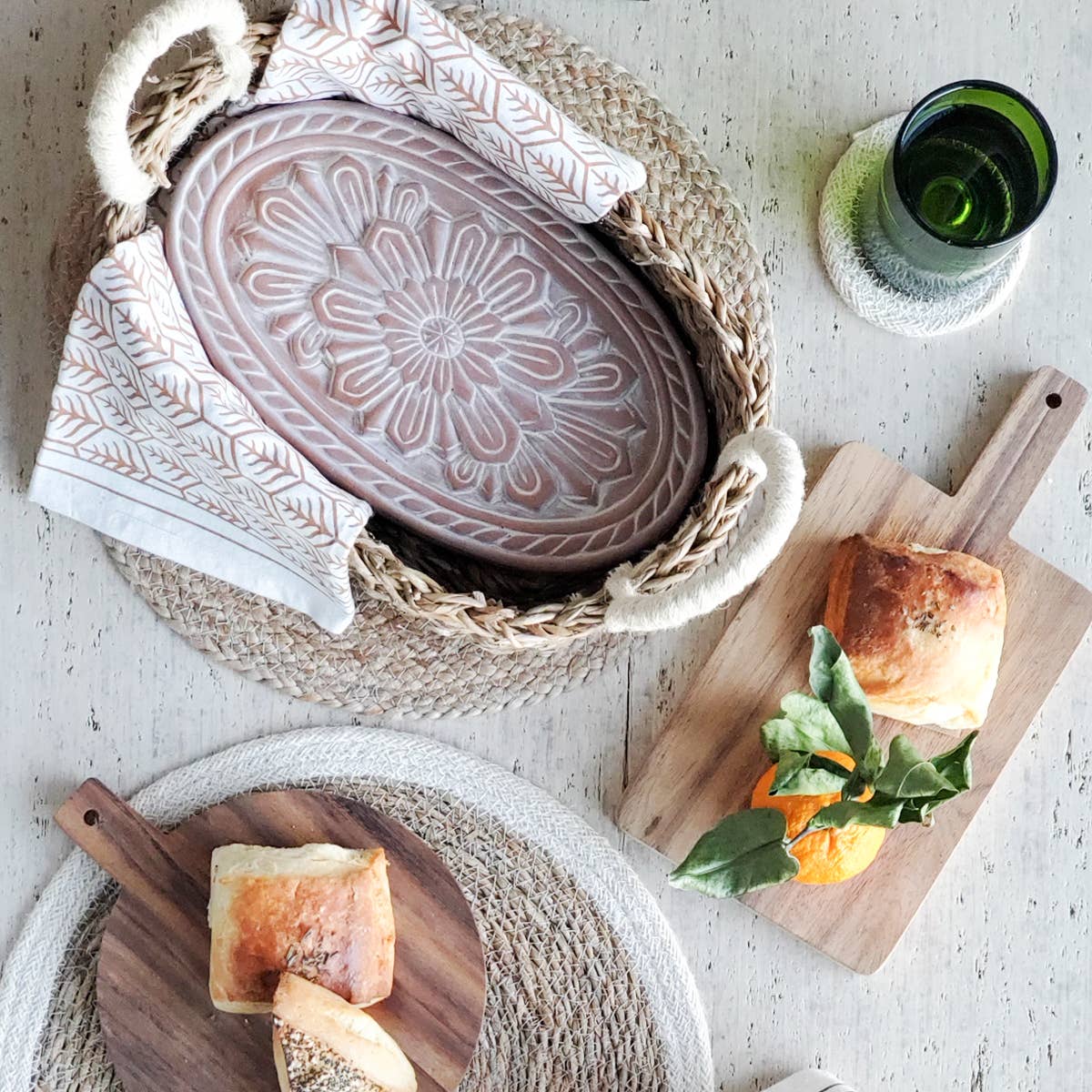 KORISSA - Handmade Bread Warmer & Wicker Basket - Flower