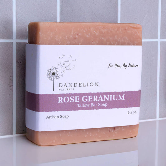 Dandelion Naturals - Rose Geranium Tallow Bar Soap | Tallow Skin Care | Bar Soap
