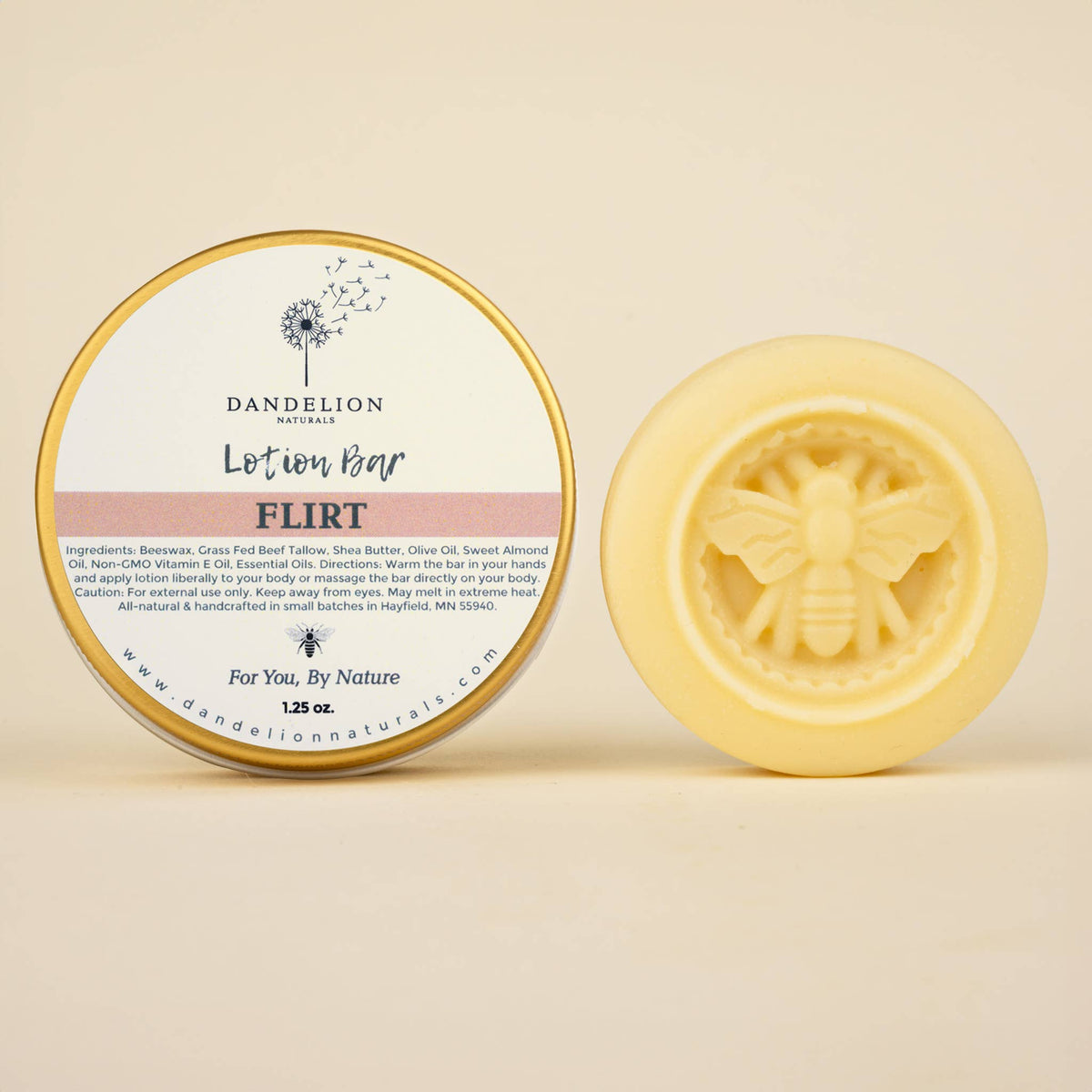 Dandelion Naturals - Flirt Tallow Lotion Bar | Geranium, Clary Sage, Lavender