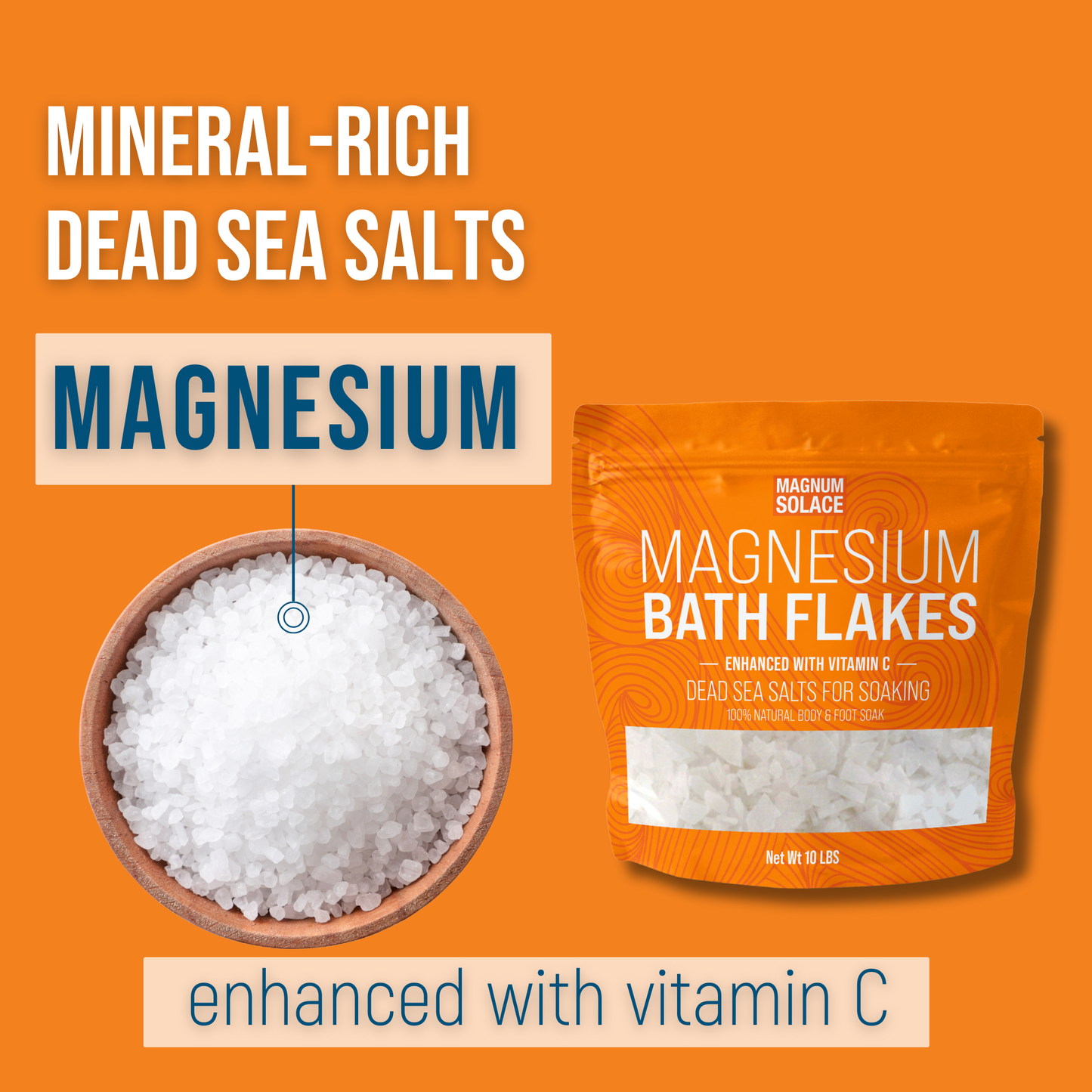Magnum Solace - Magnesium Bath Flakes, Bath Soak With Vitamin C (5lbs)