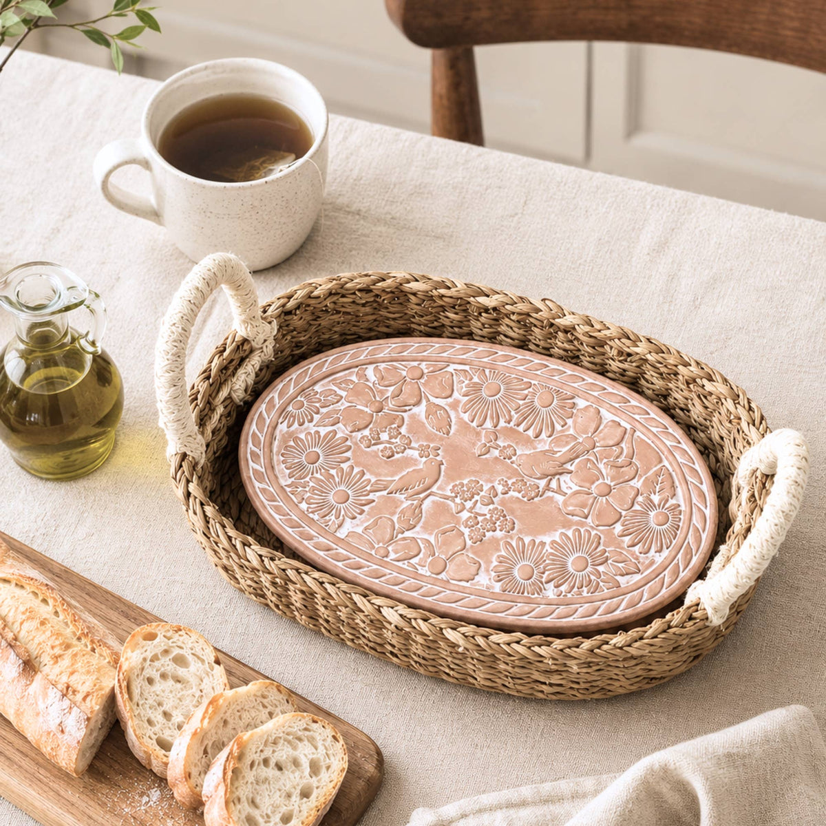 KORISSA - Handmade Bread Warmer & Wicker Basket - Garden Oval